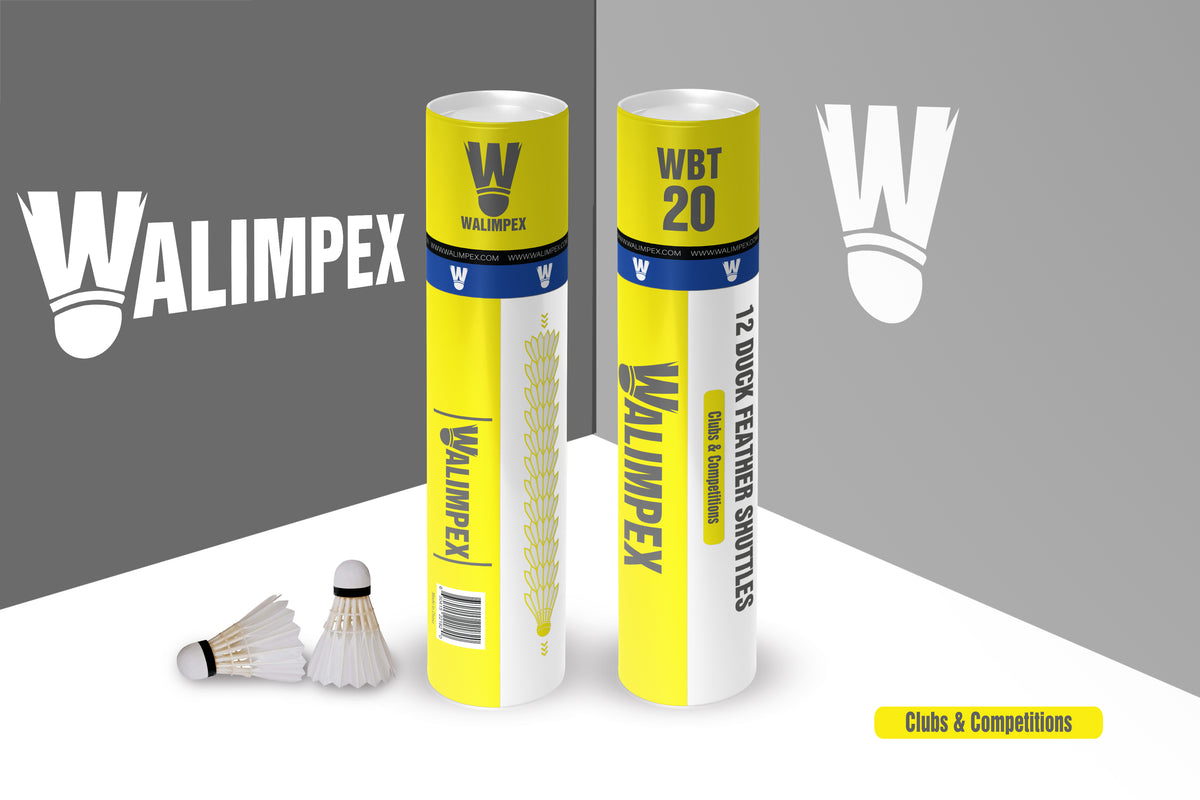 Walimpex WBT-20:  12 Feather Badminton Shuttlecocks.  Clubs & Competitions Yellow Edition