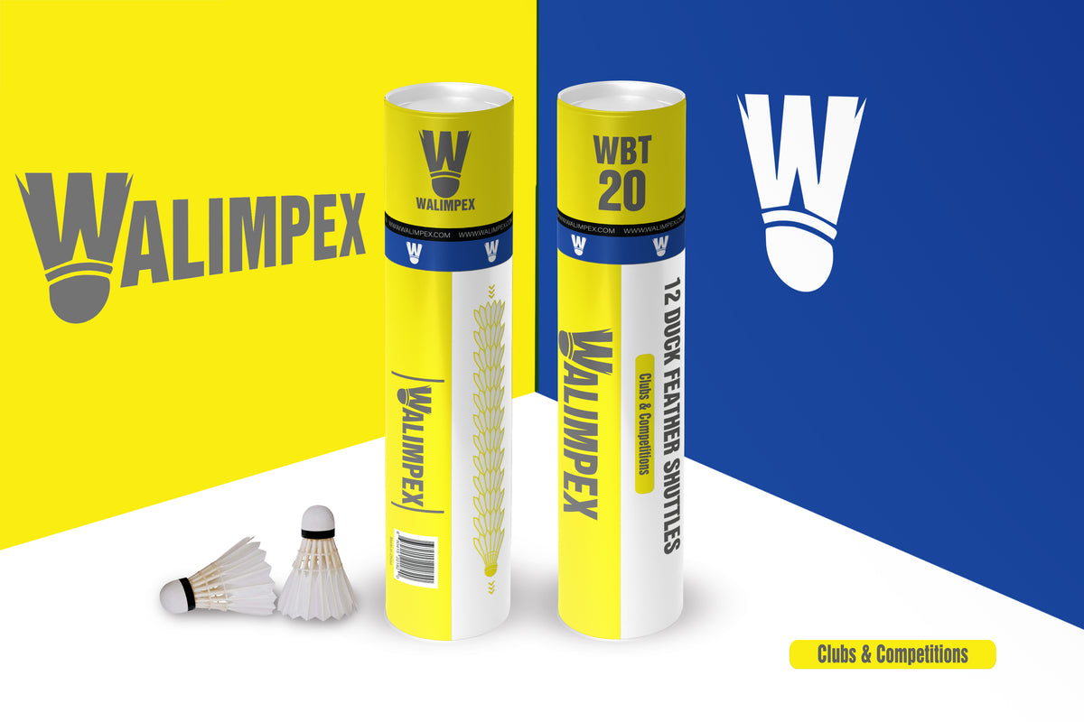 Walimpex WBT-20:  12 Feather Badminton Shuttlecocks.  Clubs & Competitions Yellow Edition