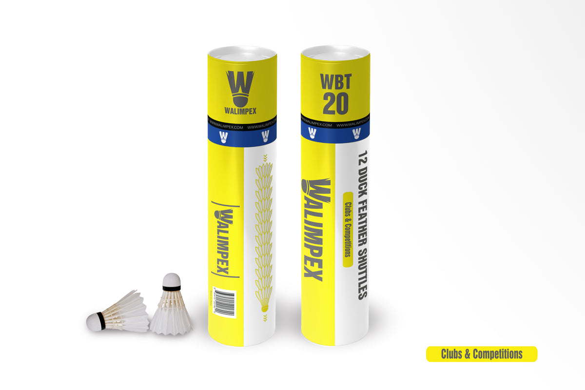 Walimpex WBT-20:  12 Feather Badminton Shuttlecocks.  Clubs & Competitions Yellow Edition